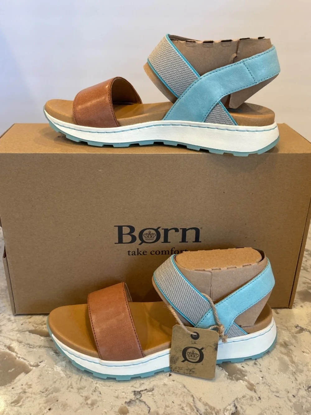 NWB New Born Mimi Turquoise Banded Leather Slingback Sandals Sz 7 M